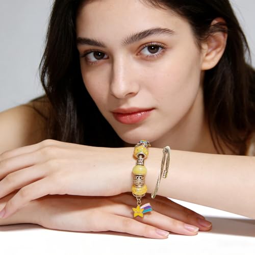 Exway 20 Pcs Elastic charm Bracelet chain Stainless Steel Cable Wire Twisted Cuff Bangle Bracelet Gold And Sliver charm Bracelets Kit for Crafts DIY Women Jewelry Making - color: gold+silver style D, size: 7.0in
