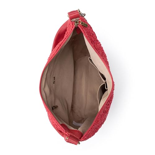 The Sak Sequoia Hobo Bag - Hand Crochet Large Women's Purse for Everyday & Travel - Durable Handbag & Tote With Zipper Pocket - color: Scarlet Primrose Straw