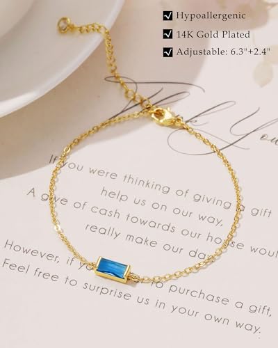 FUNEIA Birthstone Gold Bracelets for Women Non Tarnish Trendy Dainty 14K Gold Plated Bracelet Stack Stackable Blue Green May Emerald Friendship Bracelets Jewelry Gifts for Mom Best Friend - color: 12. December(Tanzanite)