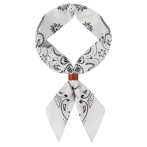 27.5 Inches Western Bandana Scarf With Leather Scarf Buckle, 100% Cotton Neck Scarf for Men Cowboy Scarves - color: White