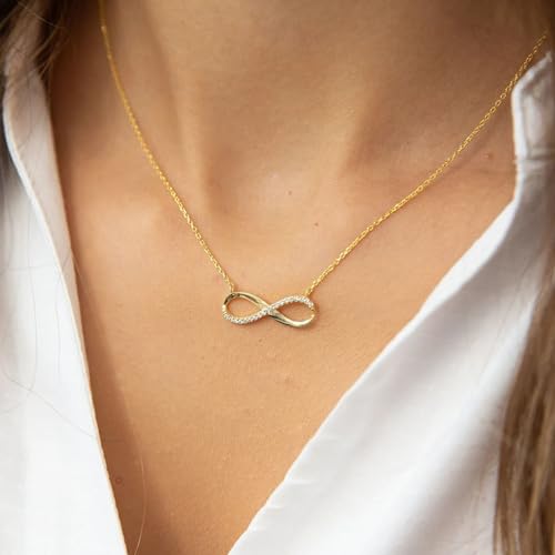 LLWOM Gold Necklace for Women-14k Gold Plated Infinity Necklace Star Of David Necklace Evil Eye Cross Pendants Heart Dainty Gold Necklace For Women - color: Gold, style: CZ Infinity Gold