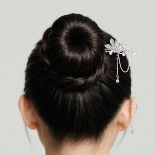KALLORY Hair Stick for Women Tassel Flower Hairpin Lightweight Retro Hair Fork for Buns Wedding Party Styling Tool