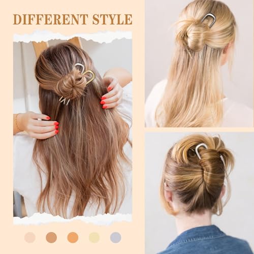 6 PCS Metal French Hair Pin for Women, Large Styling Pins for Thin Thick Hair, Hair Pin for Buns, French Twist Pin Wavy U Shaped - color: Metal