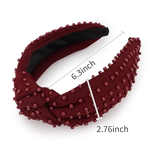YISSION 1PC Beaded Knotted Headband Wide Jeweled Headbands for women Non Slip Embellished Hairband Dark Red Head Band Hair Accessories for Women Girls - color: Dark Red
