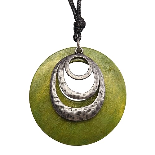 GelConnie Leather Cord Necklace Chain Multilayer Wooden Pendant Necklaces Vintage Jewelry Boho Long Sweater Necklace for Women Men - color: Circle Wooden Pendant