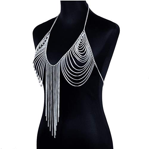 Chran Summer Beach Bra Top Chain Sexy Bikini Accessories Body Chains for Women Golden Necklace Party Jewelry - style: silver