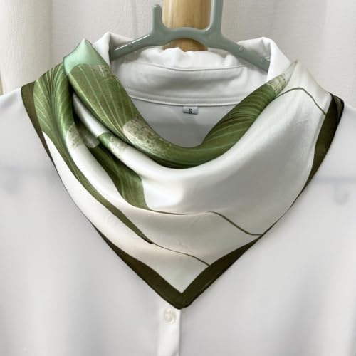 FONYVE 100% Mulberry Silk Scarfs for Women-Lightweight Square Satin Head Scarf-Small Silk Hair Scarf for Sleeping 21"x21" - color: 10 Ginkgo Leaf