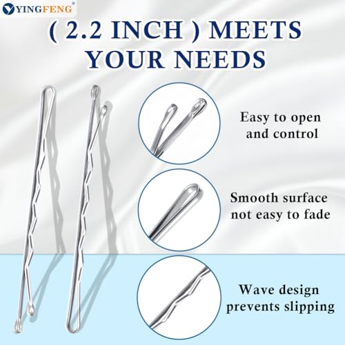 330 Pcs 2.2 Inch Hair Bobby Pins Silver With Box, Silver Bobby Pins For Gray Hair, YINGFENG Reusable Non Slip Hair Pins, This Gray Hair Pins For Women, Girls And Kids - color: Silver(2.2Inch)