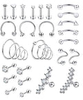 REVOLIA 32Pcs Stainless Steel Cartilage Stud Earrings for Women Conch Helix Tragus Daith Conch Hoop Earing Piercing Jewelry Set - color: Silver-tone
