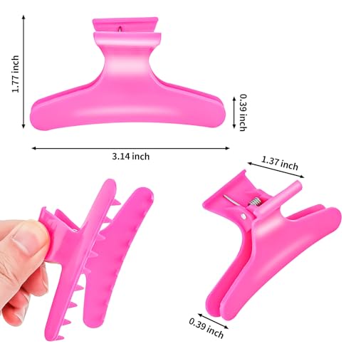 Ondder Hot Pink Hair Clips for Styling Sectioning Butterfly Pro Hair Claws Clamps Clips for Cutting, Styling, Sectioning, Coloring Hair Styling Claw Clips Hair Accessories - color: Hot Pink