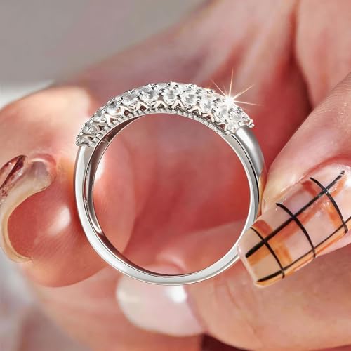 Wide Wedding Bands for Women Cubic Zirconia Engagement Bridal Eternity Stackable Rings White Gold Size - color: Silver
