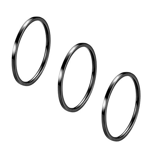 3pcs 1mm Stainless Steel Plain Band Knuckle Stacking Midi Rings for Women Comfort Fit - color: 3pcs Black (Flat)