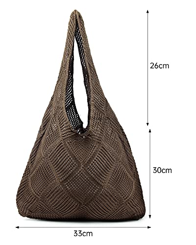 Crochet Mesh Beach Tote Shoulder Handbags Hobo Summer Aesthetic Women's Bag - color: Brown