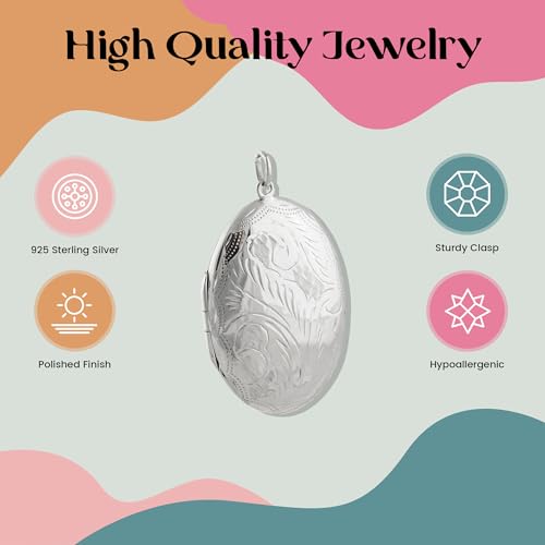 FashionJunkie4Life Sterling Silver Oval Locket Necklaces for Women, 18" Cable Chain - style: Small Oval Floral