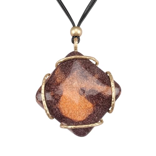 GelConnie Leather Necklace for Women Large Pendant Long Brown Necklace Circle Leather Choker Vintage Sweater Necklace Gold Chunky Boho Necklaces for Women - style: Brown Square Stone Necklace