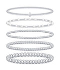 Gold Beaded Bracelets for Women, 14K Real Gold Plated Jewelry for Women Dainty Pearl Bead Bracelets Stack, Non Tarnish Trendy Stackable Ball Cross Stretch Bracelet Set Fashion Accessories Gifts - color: Silver cross bead