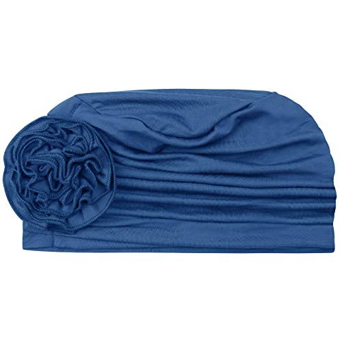 Alnorm Flower Design Chemo Hair Loss Caps Cancer Headwear for Women - color: Blue