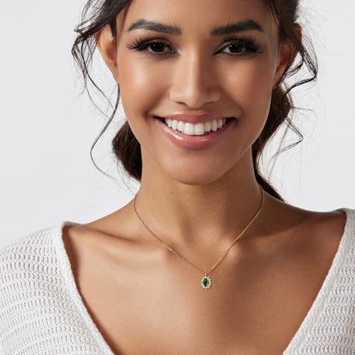 Luxval Diamond Pendant Gold Necklace for Women，Dainty 18k Gold Plated Choker Necklaces Simple Gold Jewelry Gifts for Women Girls - color: Gold-Emerald Necklace