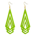 Handmade Wood Triangle Rhombus Hollow Geometric Dangle Drop Earrings Unique Presonalized Retro Gold Hook Earrings For Women - style: Light Green