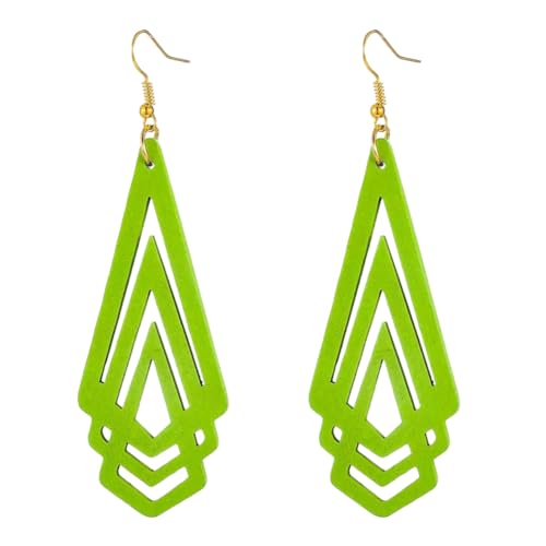Handmade Wood Triangle Rhombus Hollow Geometric Dangle Drop Earrings Unique Presonalized Retro Gold Hook Earrings For Women - style: Light Green