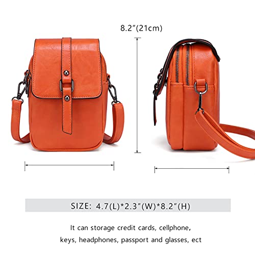 myfriday Vintage Crossbody Phone Bag for Women, Small PU Leather Shoulder Purse and Handbag - color: A-orange