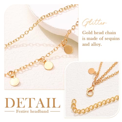 Kilshye Boho Sequin Head Chain Gold Prom Headpiece Hair Chains Festival Costume Headband for Women