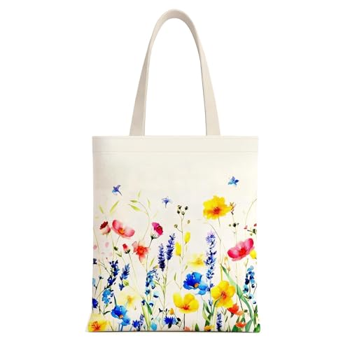1 Pack Reusable Canvas Cute Shoulder Bag,Made of 10 oz Canvas Tote Bag for Women,for Grocery, Shopping, Beach and Daily Use(Flower) - color: A2-flower 1 Pack