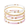 GOOJIDS Surfer Heishi Clay Bead Bracelets for Women Bohemian Stackable Gold Plated Beaded Stretch Bracelets Elastic Layering Friendship Bracelets Set Boho Jewelry - color: C-New Light Pink Sets