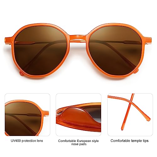 SOJOS Trendy Designer Hexagon Round Sunglasses for Women Fashion Big Shades Geometric Women Sunglasses SJ2181 - color: Orange