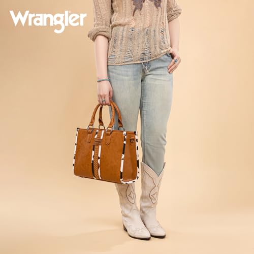 Montana West Wrangler Animal Print Tote Bag for Women Western Purse Boho Top Handle Satchel Handbag - color: Cow Brown
