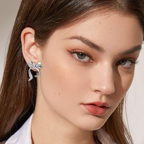 Gold Silver Bow Drop Earrings for Women Long Tassel Chain Bow Earrings Ribbon Bowknot Dangle Earrings Jewelry Gifts - color: Silver Bow C