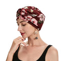 ZLYC Chemo Headwear for Women Pre Tied Turban Headwear Lightweight Beanie Hat - color: Flowers Burgundy