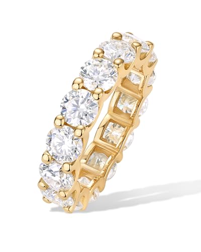 PAVOI 14K Gold Plated Eternity Ring for Women - Statement Eternity Band Rings with Round Cubic Zirconia - Stackable Wedding Band - Love Engagement Trendy Bridal Jewelry - color: Yellow Gold