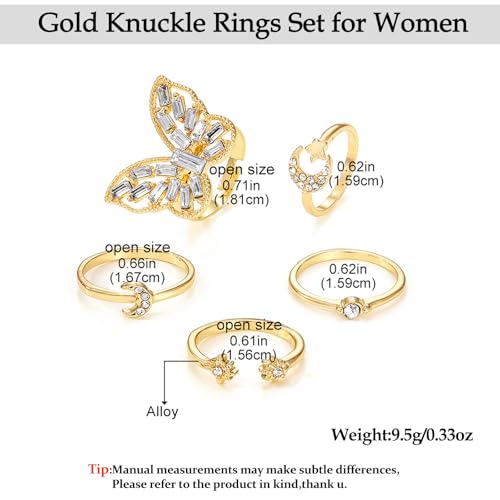 Knuckle Rings Set for Women,Simple Dainty Stackable Finger Ring Pack Minimalist Cute Butterfly Moon Heart Rings Boho Statement Jewelry Size Mixed - style: Style-D