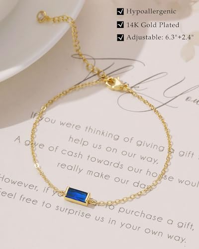 FUNEIA Birthstone Gold Bracelets for Women Non Tarnish Trendy Dainty 14K Gold Plated Bracelet Stack Stackable Blue Green May Emerald Friendship Bracelets Jewelry Gifts for Mom Best Friend - color: 09. September(Sapphire)