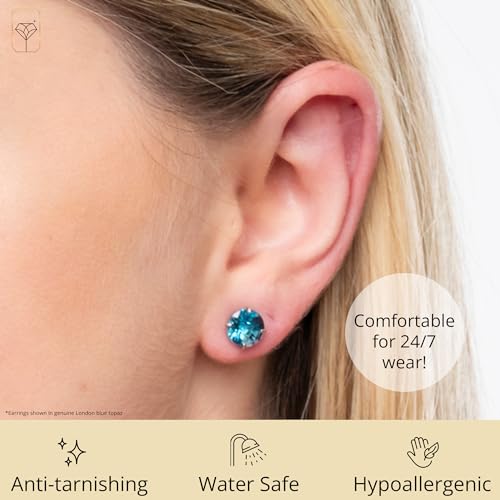 10k Gold 8mm Round Birthstone Stud Earrings for Women by MAX + STONE - color: Created Blue Sapphire