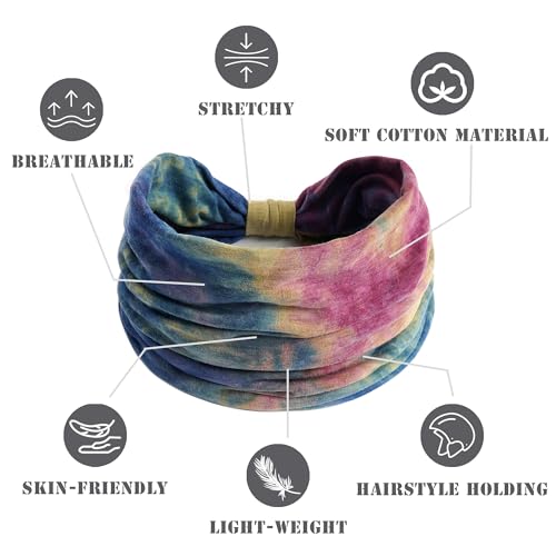 FULZTEY Boho Headbands for Women Wide Head Bands Kontted Trendy Tie Dye Headband Soft Thick Bandanas Elastic Workout Yoga Hairbands Fashion Hair Accessories for Women 4 pcs - color: Style 2
