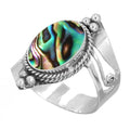 Handmade 925 Sterling Silver Plated Ring Natural Gemstone Carnelian, Rose Quartz, Tiger Eye, Crystal Oval Boho Jewelry For Women - color: Abalone Shell