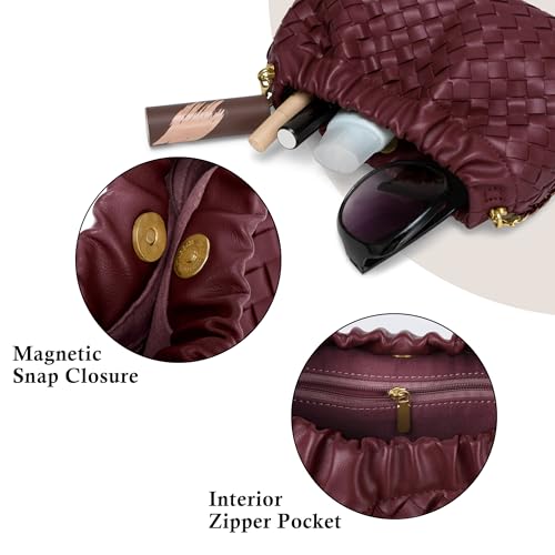 Joryin Woven Women's Crossbody Bag & Evening Purse, Trendy Dumpling Clutch & Hobo Cloud Shoulder Bag Trendy Dumpling Clutch - color: Woven Leather-wine