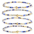 Boho 4Pcs Stack Colorful Small Seed Beaded Bracelets Set for Women, Cute Handmade Dainty Trendy Gold Plated Stretch Accessories Thin Glass Jewelry, Summer Daily Party Friendship Gift - color: Royal Blue