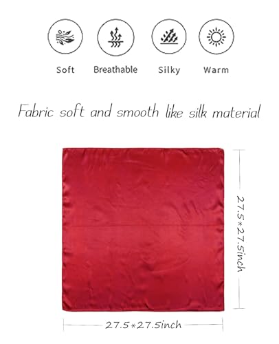 Hioyiwse Satin Square Scarf for Women Solid Color Emulation Silk Handkerchief Hair Ribbon Headband Handbag Purse - color: D5-wine Red(23.6*23.6inch)