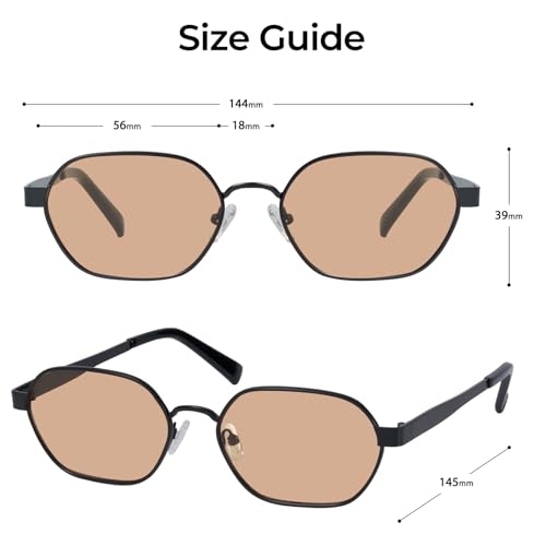 mosanana Trendy Retro Hexagon Sunglasses for Women Metal MS52593 - color: C4 Black/Brown