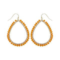 Bohemian Boho Teardrop Dangle Drop Earrings for Women – Delicate - Handcrafted Wire Wrapped Colorful Faceted Glass Beads – Gold Plated – with Gift Box Included - color: Sunflower Orange