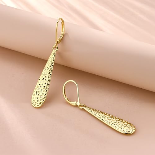Silver Long Teardrop Dangle Earrings for Women, 14K Gold Plated Hypoallergenic Drop Leverback Earrings, Trendy Long Teardrop Dangle Earings for Jewelry Gifts - color: C-14K Gold