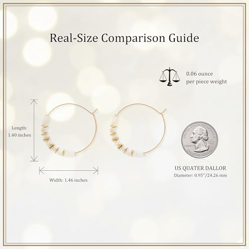Natural Stone Beaded Hoop Earrings for Women, Boho Handmade Lightweight Hypoallergenic Trendy Summer Beach Accessories Fashion Jewelry Gift - color: Pearl Shell