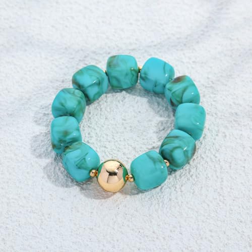 Multicolor Chunky Beaded Bracelet for Women Bold Acrylic Resin Stretch Bracelet Summer Beach Statement Bracelets Trendy Elastic Bangle Jewelry - color: Bead bracelet-turquoise