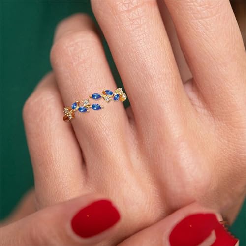 Dainty Rings Open Adjustable Ring Leaf Ring for Women Dainty Stackable Rings for Women - color: Blue