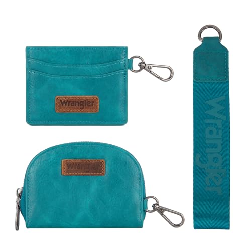 Wrangler KeyChain Wallet Wristlet Wallets for Women Dual Pouch Wristlet with Zipper Womens Credit Card Holder Wallet - color: A-Turquoise