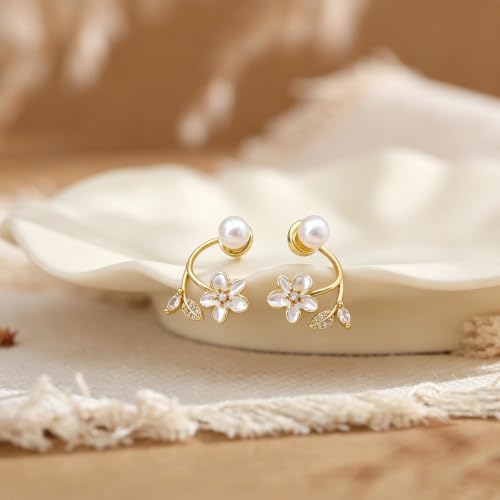 Pearl Earrings for Women, 14k Pearl Drop Dangle Earrings Gold Earrings for Women Trendy Cute Prom Bridal Earring Flower Long Earring Wedding Jewelry - color: style-6