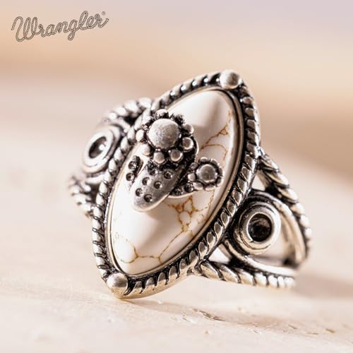 Montana West Wrangler Western Couture's Bohemian Turquoise Cuff Ring for Women Cowgirl Size 7 - color: Silver-White